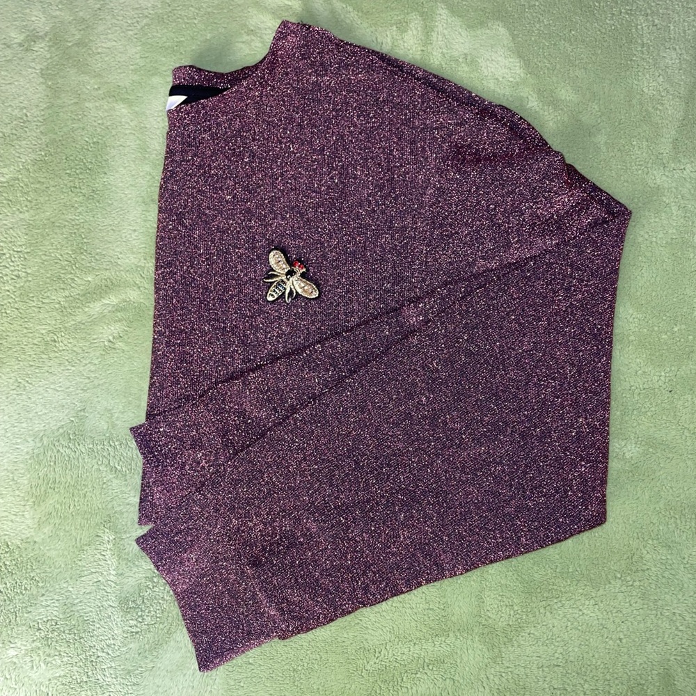 H&M Women's Purple/Pink Sparkly Bee Patch Long Sleeve Top